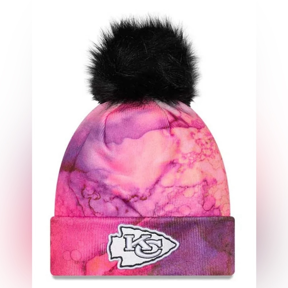 Women’s Kansas City Chiefs -New Era- Pink Tie Dye Pom Knit Hat. Limited Edition.